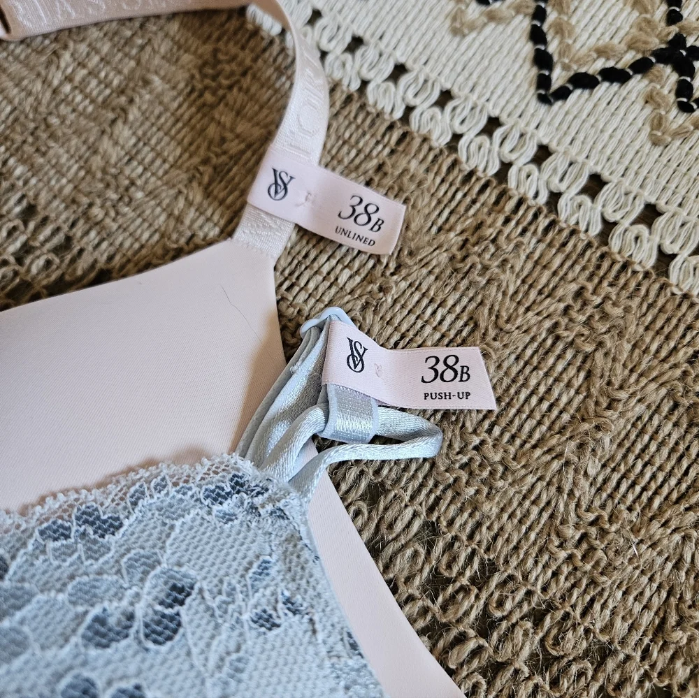 NWT Light Pink & Light Blue Lace Women's Victoria Secret Bras 38B